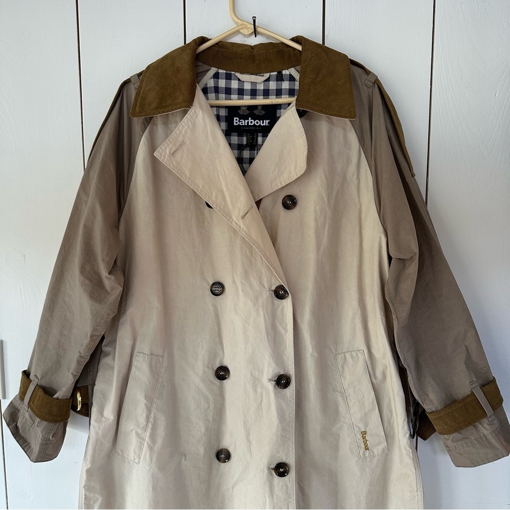 Free People Barbour Ingleby Shower Oatmeal Sz 10 NWT Color Block Contrast Collar - Picture 7 of 16